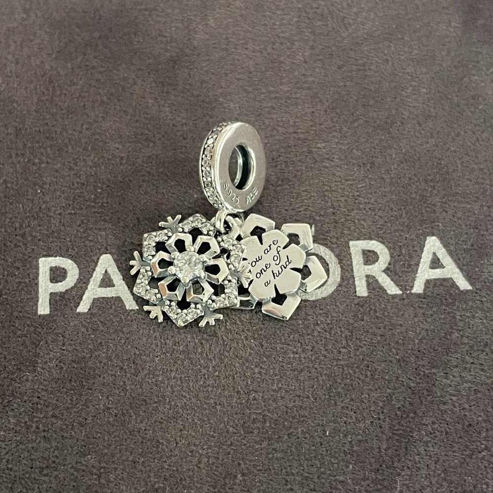 Pandora Sparkling Snowflake Double Dangle Charm Christmas Gift
